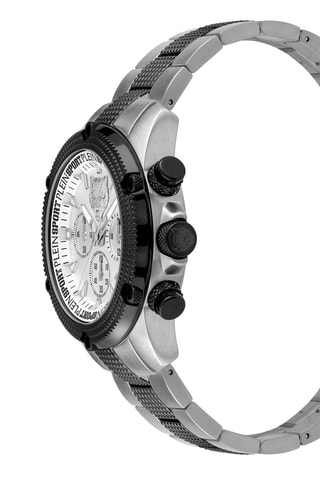 Montre à quartz en acier inoxydable - Chronographe - Argenté et noir