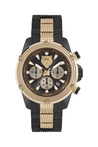 Montre à quartz en plaqué or jaune - Chronographe - Noir et doré