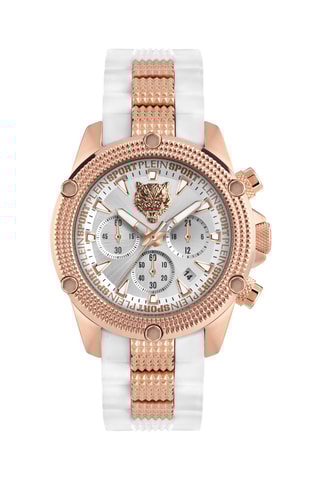 Montre à quartz en silicone - Chronographe - Blanc et doré rose