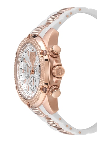 Montre à quartz en silicone - Chronographe - Blanc et doré rose