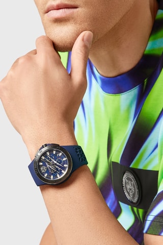 Montre à quartz en silicone - Chronographe et tachymètre - Bleu et gris