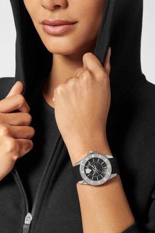 Montre à quartz en silicone - Noir et argenté