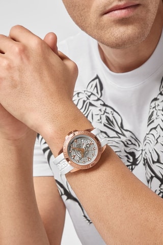 Montre à quartz en silicone et plaqué or rose - Blanc et doré