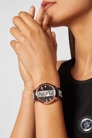 Montre à quartz en silicone et plaqué or rose - Noir et doré