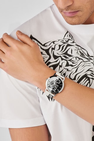 Montre à quartz en silicone - Blanc et argenté