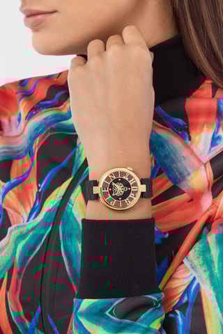 Montre à quartz en acier - Noir et doré