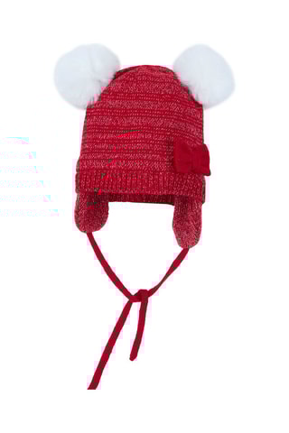 Bonnet aviateur à pompon - Rouge chiné