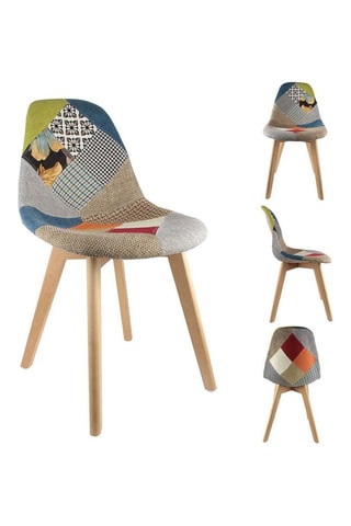 2 chaises Scandinave Patchwork - Multicolore et naturel