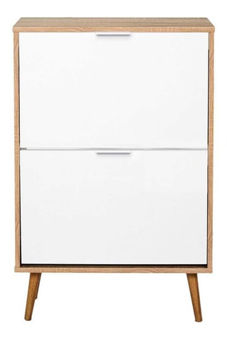 Meuble à chaussures 2 abattants en bois - 60 x 92 x 24 cm - Naturel et blanc