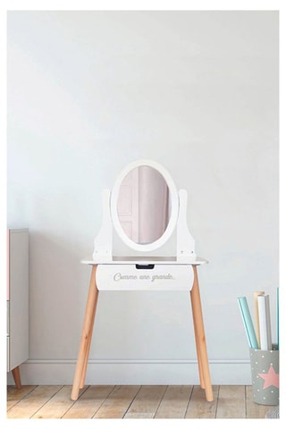 Coiffeuse Louise - Imitation bois et blanc