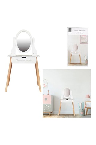 Coiffeuse Louise - Imitation bois et blanc