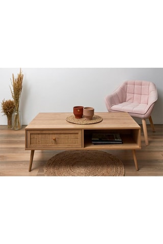 Table basse en bois et rotin Bali - 110 x 59 x 41,4 cm