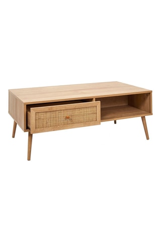 Table basse en bois et rotin Bali - 110 x 59 x 41,4 cm