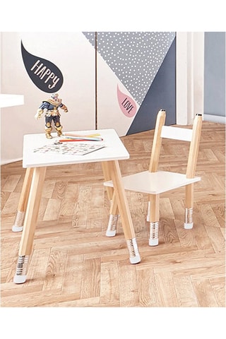 Table et 2 chaises - Imitation bois et blanc