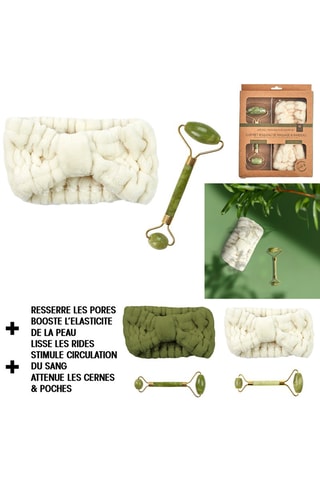 Coffret rouleau de massage en jade et bandeau - Coloris aléatoire