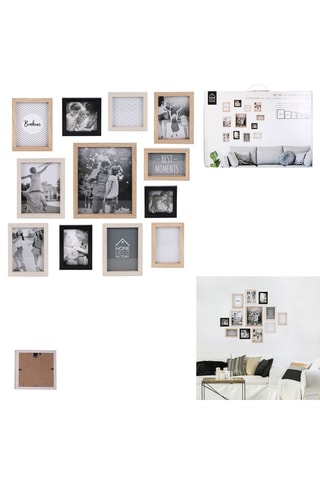 12 cadres photos en bois - Noir et naturel