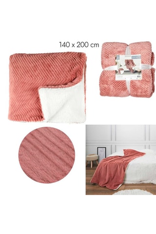 Plaid fourrure et sherpa - Vieux rose et blanc - 140 x 200 cm
