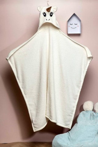 Plaid licorne à capuche - Blanc et doré - 90 x 110 cm