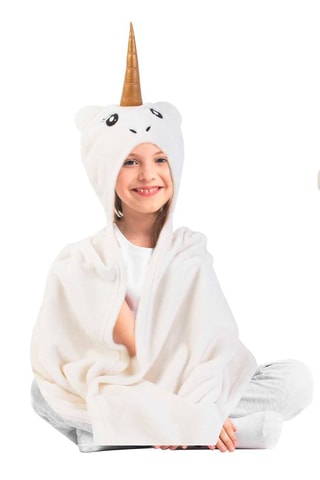 Plaid licorne à capuche - Blanc et doré - 90 x 110 cm