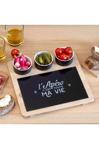 Plateau en bambou avec planche et 3 coupelles - 27 x 26 x 4,5 cm