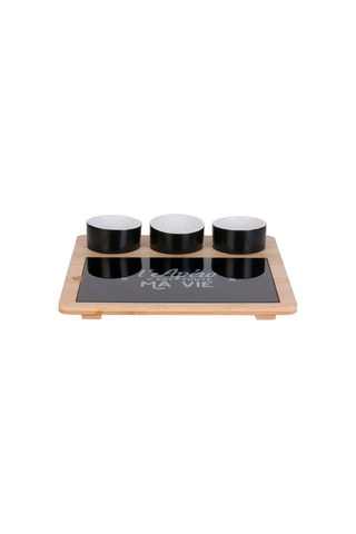 Plateau en bambou avec planche et 3 coupelles - 27 x 26 x 4,5 cm