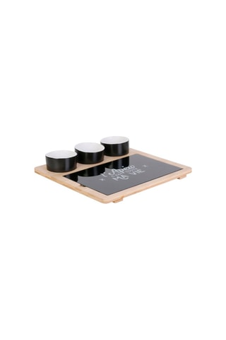Plateau en bambou avec planche et 3 coupelles - 27 x 26 x 4,5 cm