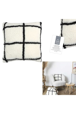Coussin sherpa - Blanc et noir - 40 x 6 x 40 cm