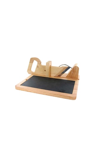 Trancheuse à charcuterie en bois et ardoise - 29,2 x 28,2 x 11,8 cm