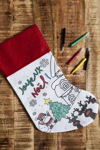 Chaussette de Noël à colorier - Blanc et rouge - Modèle aléatoire