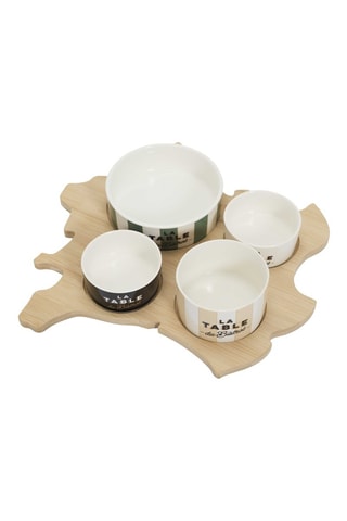 Service à apéro en porcelaine et bois - 5 pièces