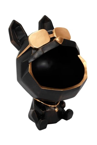 Sculpture Chien à lunettes - Noir et doré - 23 cm