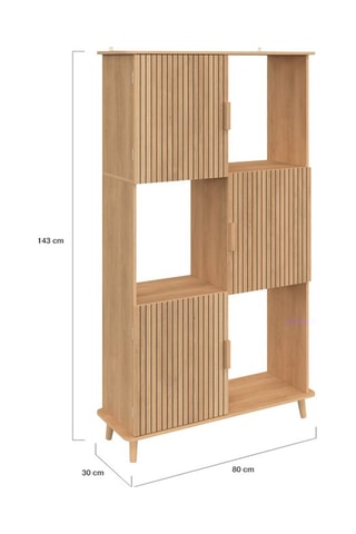 Etagère bibliothèque Faustine 6 niches effet lattes 143cm
