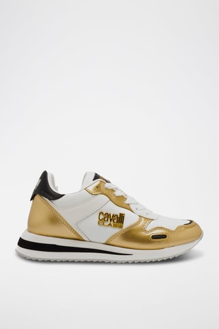 Sapatilhas em couro - Branco e dourado