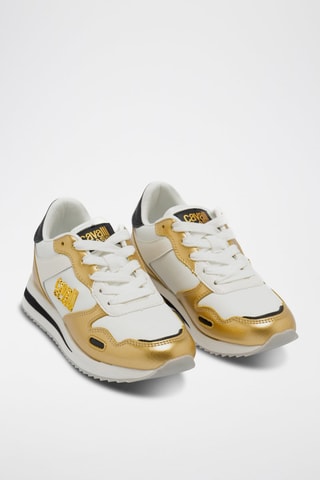 Sapatilhas em couro - Branco e dourado