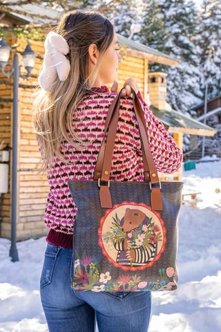 Cabas Bear and Flowers  - Multicolore