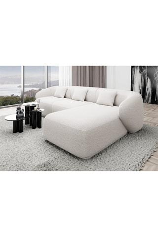 Canapé d'angle droit Maitano - Blanc - 5 places - Tissu bouclette
