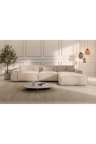 Canapé d'angle droit Lionel - Beige - 5 places - Tissu structuré