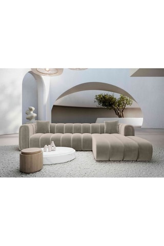 Canapé d'angle droit Luma - Beige foncé - 5 places - Tissu toucher velours