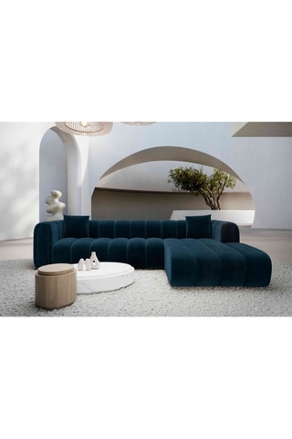 Canapé d'angle droit Luma - Bleu foncé - 5 places - Tissu toucher velours