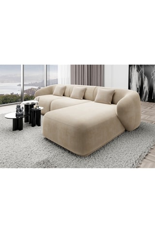 Canapé d'angle droit Maitano - Crème - 5 places - Tissu toucher velours