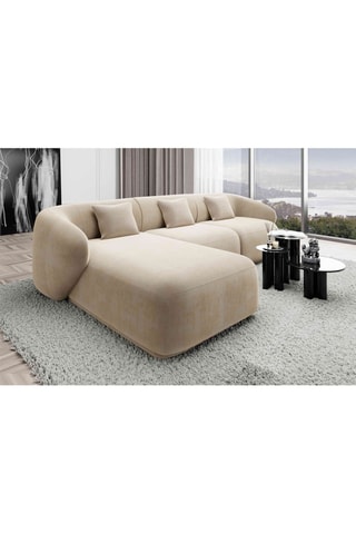 Canapé d'angle gauche Maitano - Crème - 5 places - Tissu toucher velours