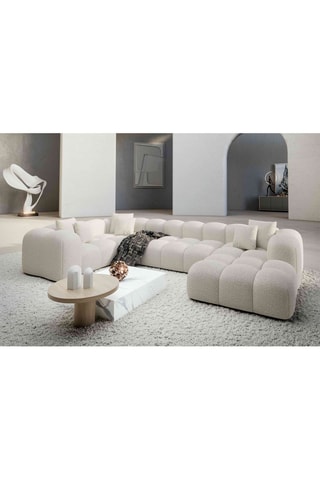 Canapé d'angle gauche panoramique Nuvola - Blanc - 7 places - Tissu bouclé