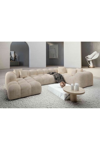 Canapé d'angle droit panoramique Nuvola - Crème - 7 places - En velours