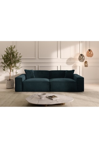 Canapé droit Lionel - Bleu foncé - 3 places - Tissu velours