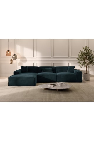 Canapé d'angle gauche Lionel - Bleu foncé - 5 places - Tissu toucher velours