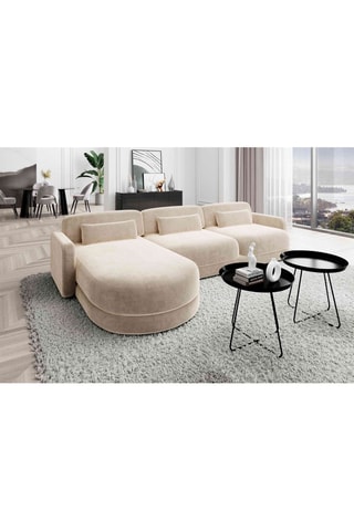 Canapé d'angle gauche Migala - Crème - 5 places - Tissu toucher velours