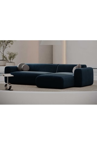 Canapé d'angle droit Moloko - Bleu foncé - 5 places - Tissu toucher velours