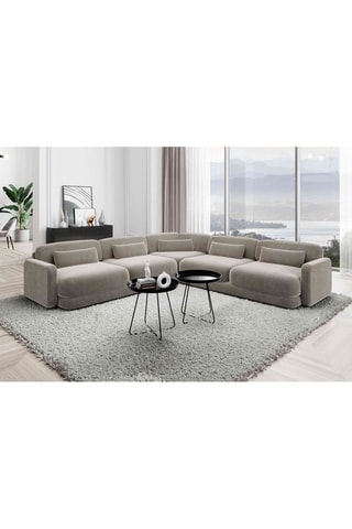 Canapé d'angle Migala - Beige foncé - 6 places - Tissu toucher velours