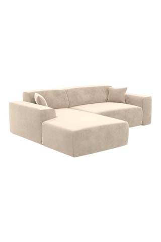 Canapé d'angle gauche convertible Lenova - Crème - 5 places - Toucher velours