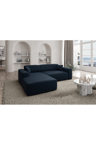 Canapé d'angle gauche convertible Lenova - Bleu atlantique - 5 places - Tissu velours côtelé